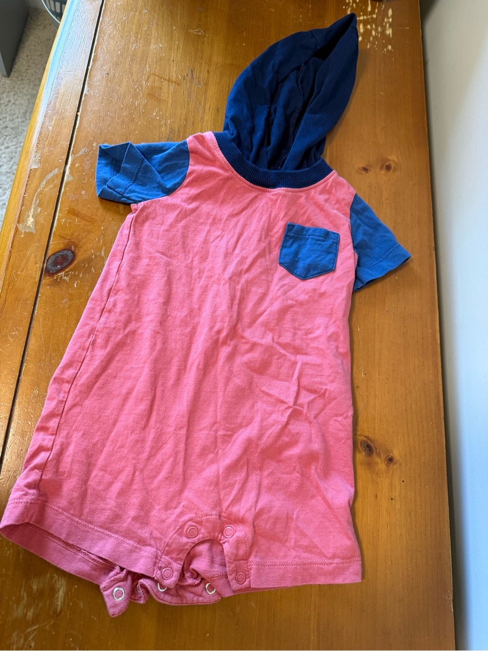 Carter's Red and Blue Hooded One-Piece Romper